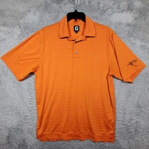 FootJoy FJ Golf‎ Polo Shirt Mens L Orange Black Striped Training Tee * stained